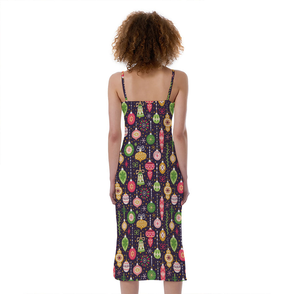 Christmas Baubles Pattern Print Slim Fit Midi Cami Dress