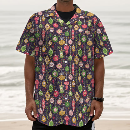 Christmas Baubles Pattern Print Textured Short Sleeve Shirt