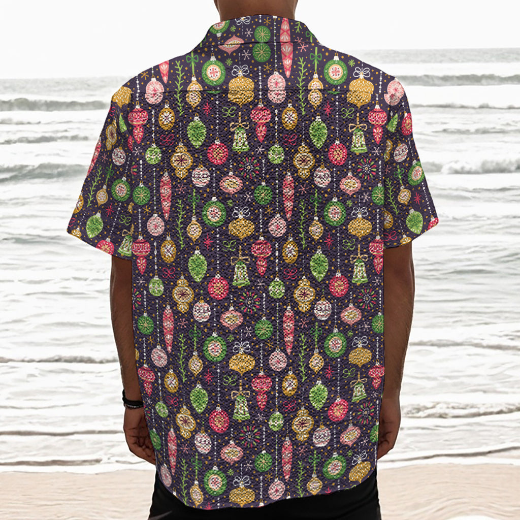 Christmas Baubles Pattern Print Textured Short Sleeve Shirt