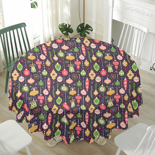Christmas Baubles Pattern Print Waterproof Round Tablecloth
