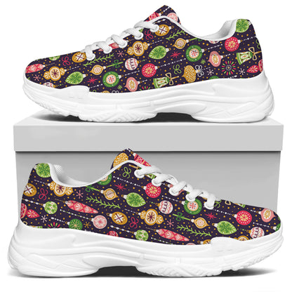 Christmas Baubles Pattern Print White Chunky Shoes