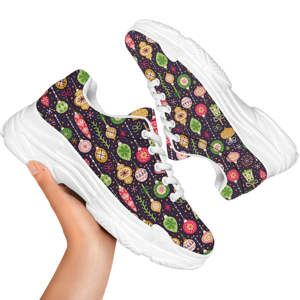 Christmas Baubles Pattern Print White Chunky Shoes