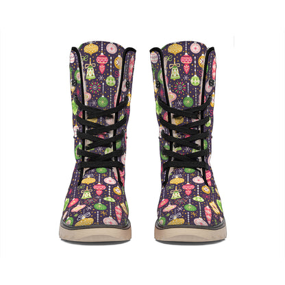 Christmas Baubles Pattern Print Winter Boots