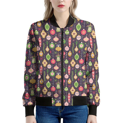 Christmas Baubles Pattern Print Women's Bomber Jacket