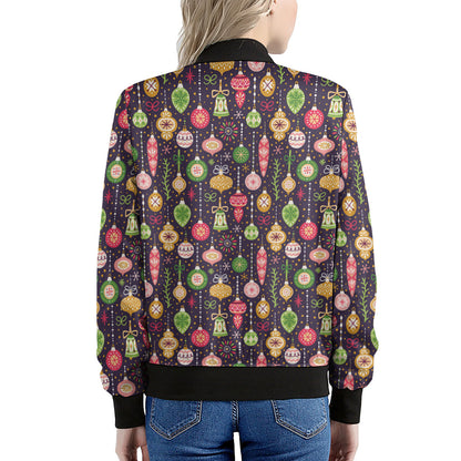 Christmas Baubles Pattern Print Women's Bomber Jacket