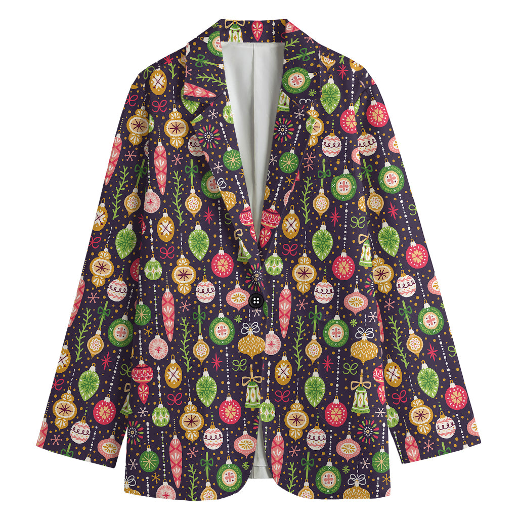 Christmas Baubles Pattern Print Women's Cotton Blazer