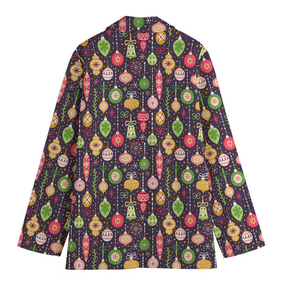 Christmas Baubles Pattern Print Women's Cotton Blazer