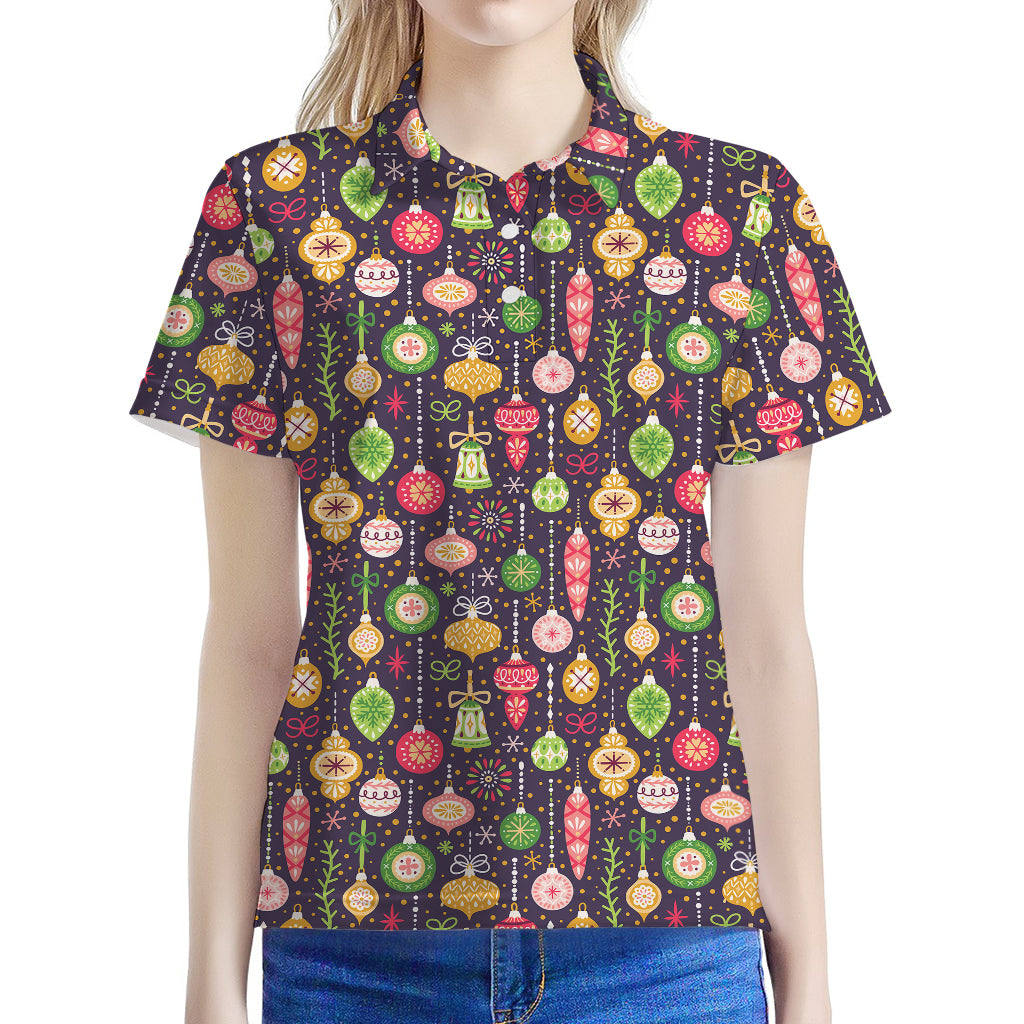 Christmas Baubles Pattern Print Women's Polo Shirt