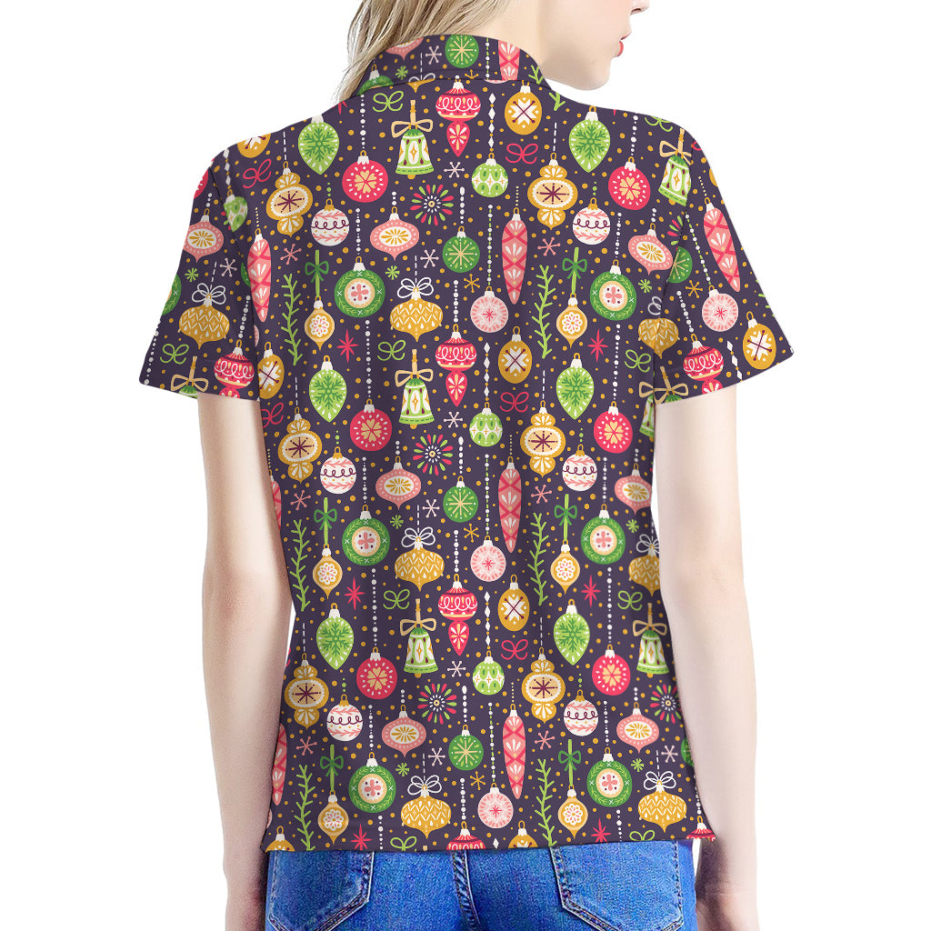 Christmas Baubles Pattern Print Women's Polo Shirt