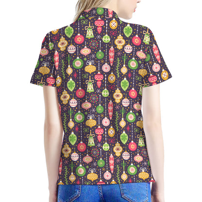 Christmas Baubles Pattern Print Women's Polo Shirt