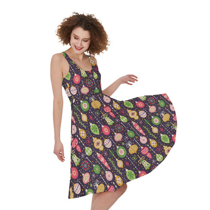 Christmas Baubles Pattern Print Women's Sleeveless Dress