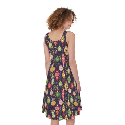 Christmas Baubles Pattern Print Women's Sleeveless Dress