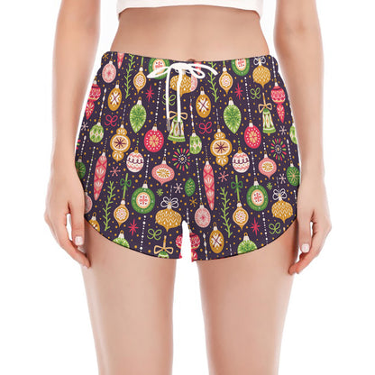 Christmas Baubles Pattern Print Women's Split Running Shorts