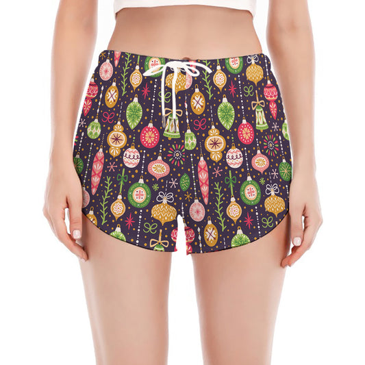 Christmas Baubles Pattern Print Women's Split Running Shorts