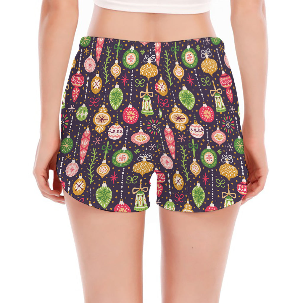 Christmas Baubles Pattern Print Women's Split Running Shorts