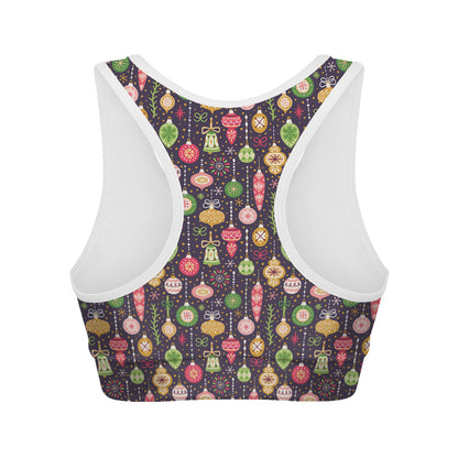 Christmas Baubles Pattern Print Women's Sports Bra