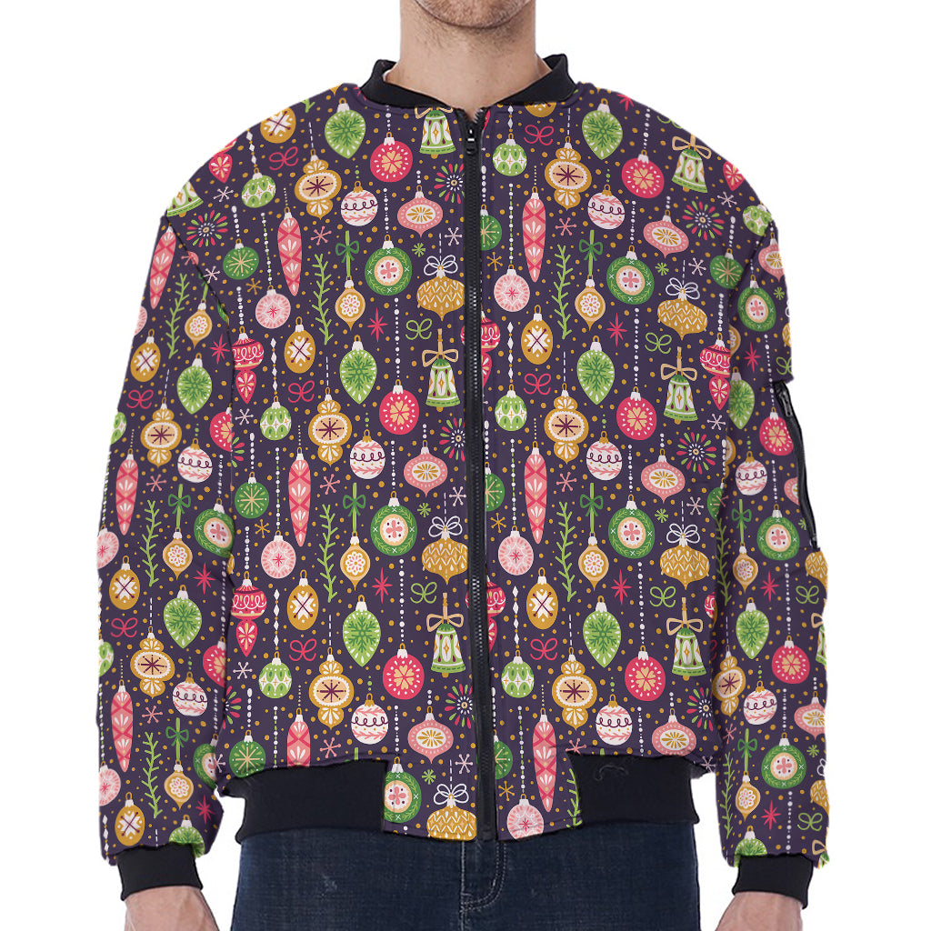 Christmas Baubles Pattern Print Zip Sleeve Bomber Jacket