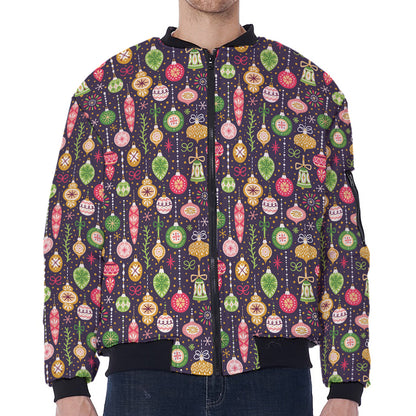 Christmas Baubles Pattern Print Zip Sleeve Bomber Jacket