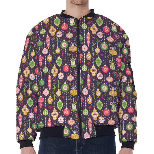 Christmas Baubles Pattern Print Zip Sleeve Bomber Jacket