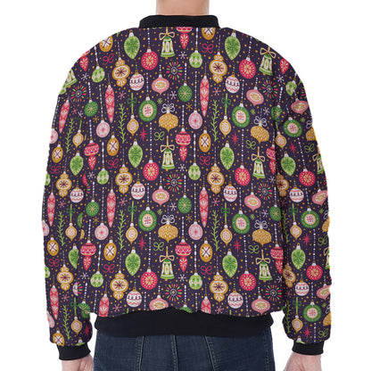 Christmas Baubles Pattern Print Zip Sleeve Bomber Jacket