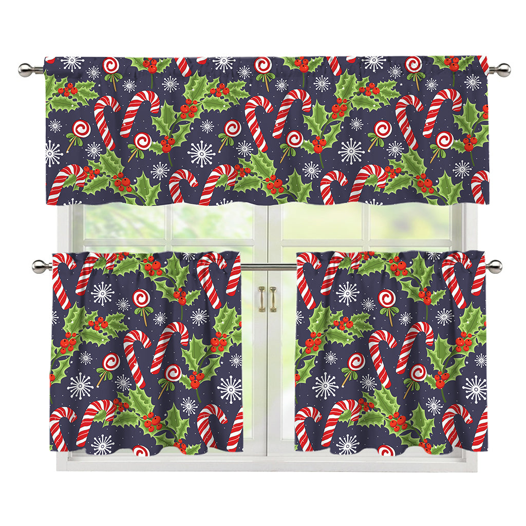 Christmas Berry And Candy Pattern Print 3 Piece Kitchen Curtains