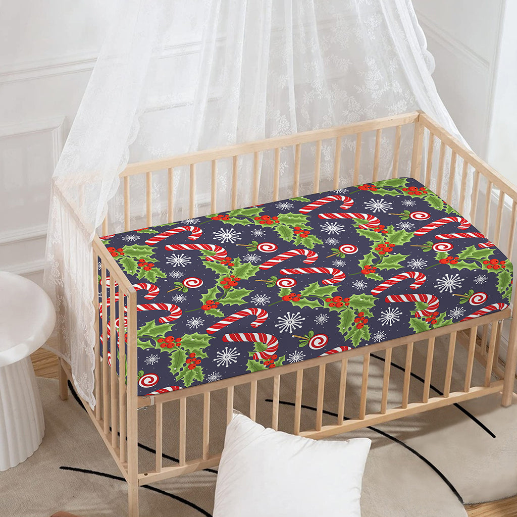 Christmas Berry And Candy Pattern Print Baby Crib Sheet