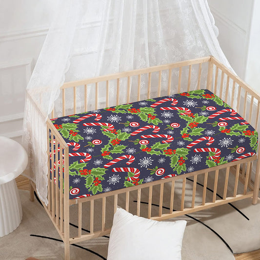Christmas Berry And Candy Pattern Print Baby Crib Sheet