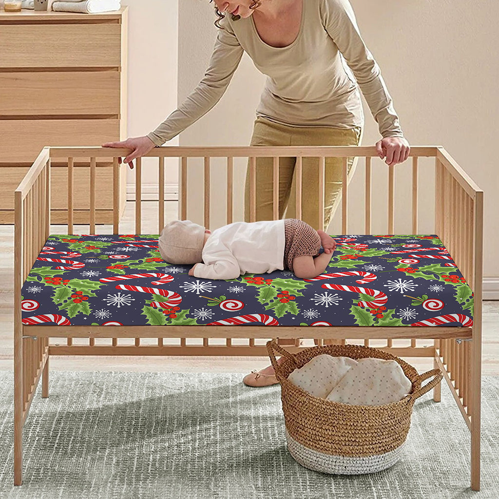 Christmas Berry And Candy Pattern Print Baby Crib Sheet