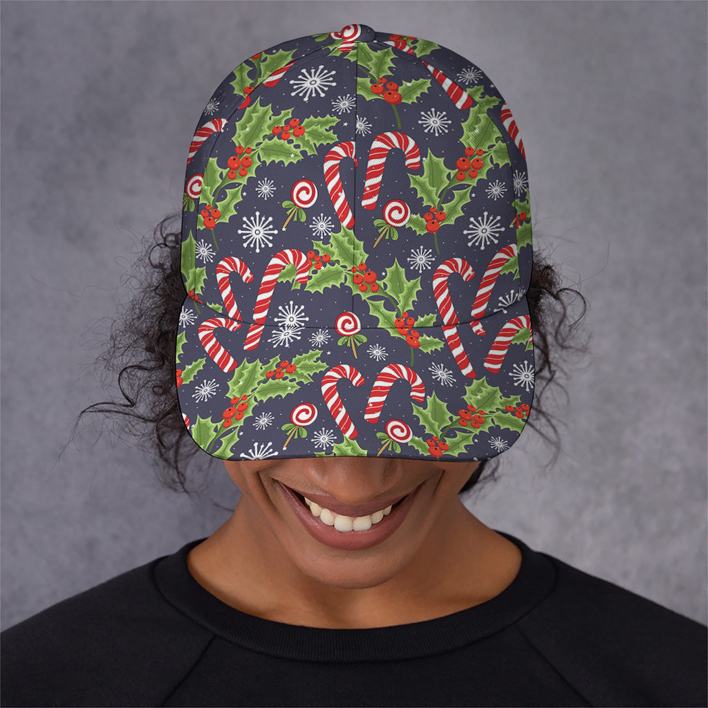 Christmas Berry And Candy Pattern Print Baseball Cap