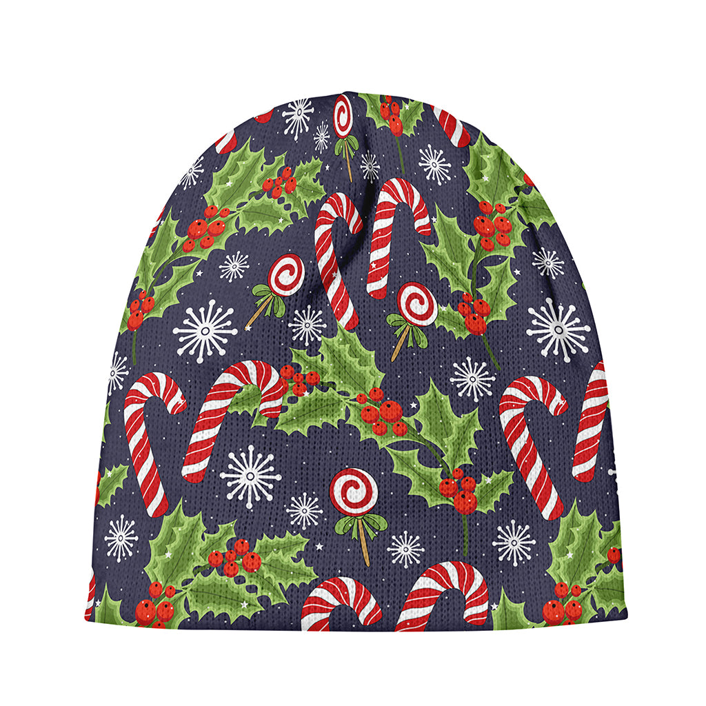 Christmas Berry And Candy Pattern Print Beanie