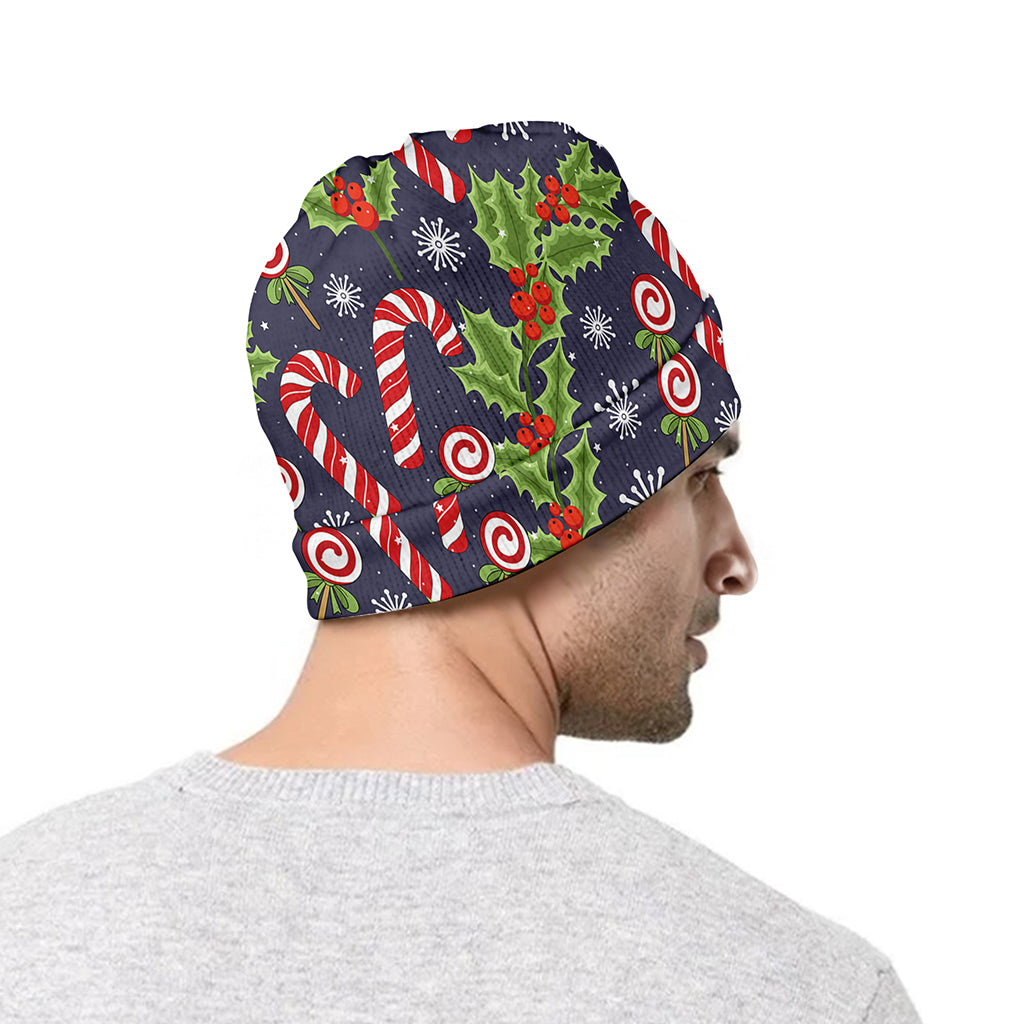 Christmas Berry And Candy Pattern Print Beanie