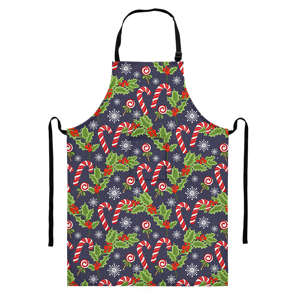 Christmas Berry And Candy Pattern Print Bib Apron With Pocket