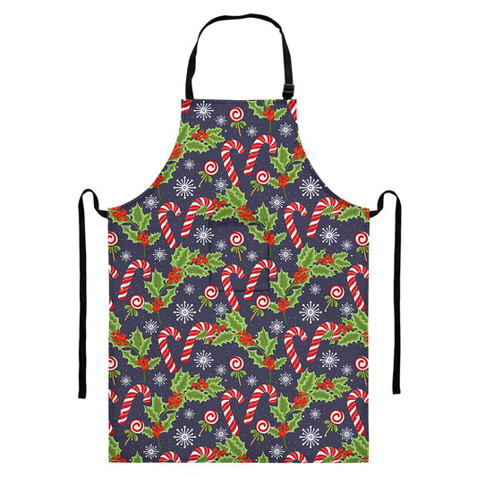 Christmas Berry And Candy Pattern Print Bib Apron With Pocket