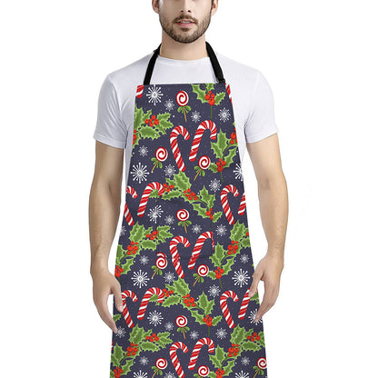 Christmas Berry And Candy Pattern Print Bib Apron With Pocket