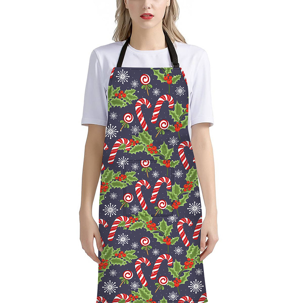 Christmas Berry And Candy Pattern Print Bib Apron With Pocket