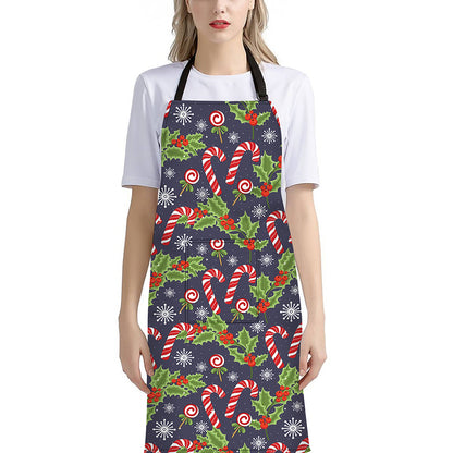 Christmas Berry And Candy Pattern Print Bib Apron With Pocket