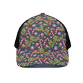 Christmas Berry And Candy Pattern Print Black Mesh Trucker Hat