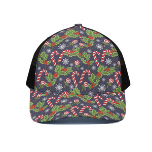 Christmas Berry And Candy Pattern Print Black Mesh Trucker Cap