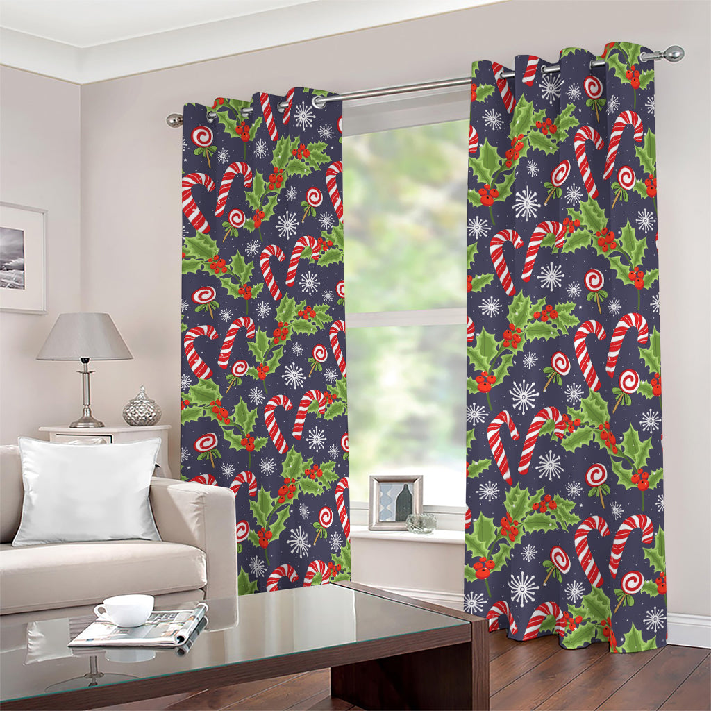 Christmas Berry And Candy Pattern Print Blackout Grommet Curtains