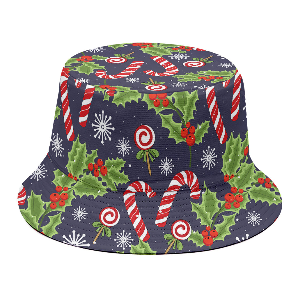 Christmas Berry And Candy Pattern Print Bucket Hat