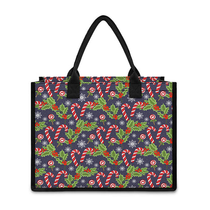 Christmas Berry And Candy Pattern Print Canvas Tote Bag