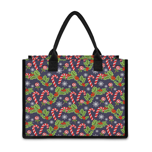 Christmas Berry And Candy Pattern Print Canvas Tote Bag