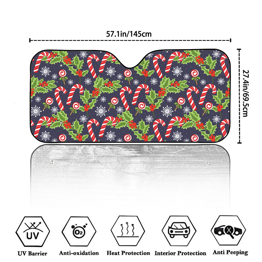 Christmas Berry And Candy Pattern Print Car Windshield Sun Shade