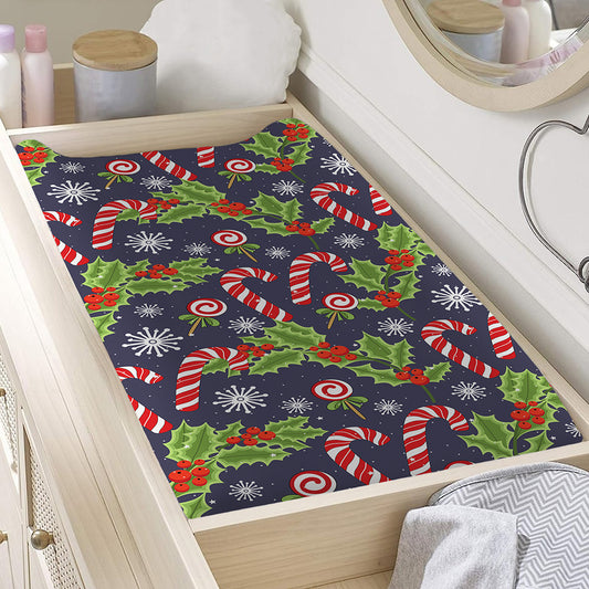 Christmas Berry And Candy Pattern Print Changing Pad Cover