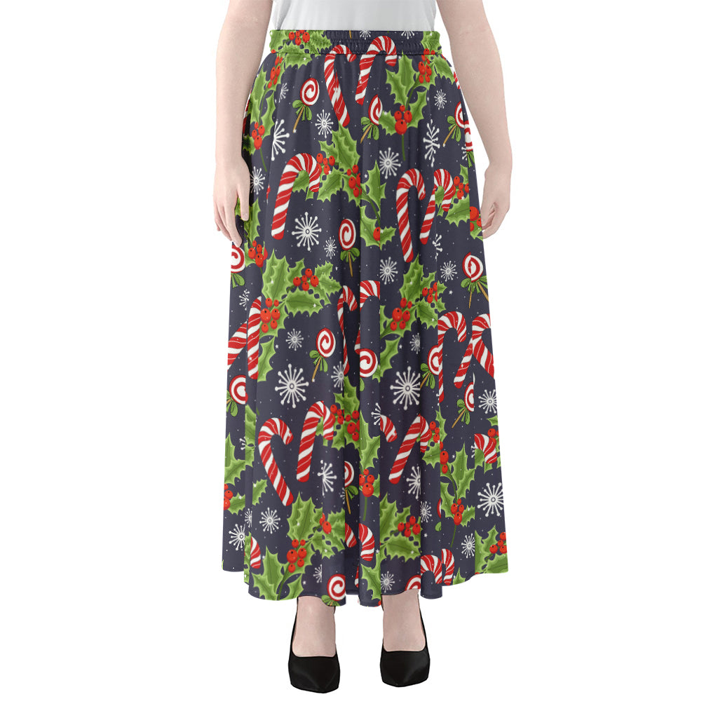 Christmas Berry And Candy Pattern Print Chiffon Maxi Skirt