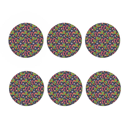 Christmas Berry And Candy Pattern Print Coaster Set