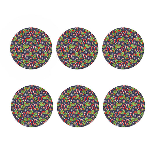 Christmas Berry And Candy Pattern Print Coaster Set