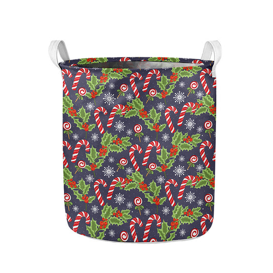 Christmas Berry And Candy Pattern Print Collapsible Laundry Basket