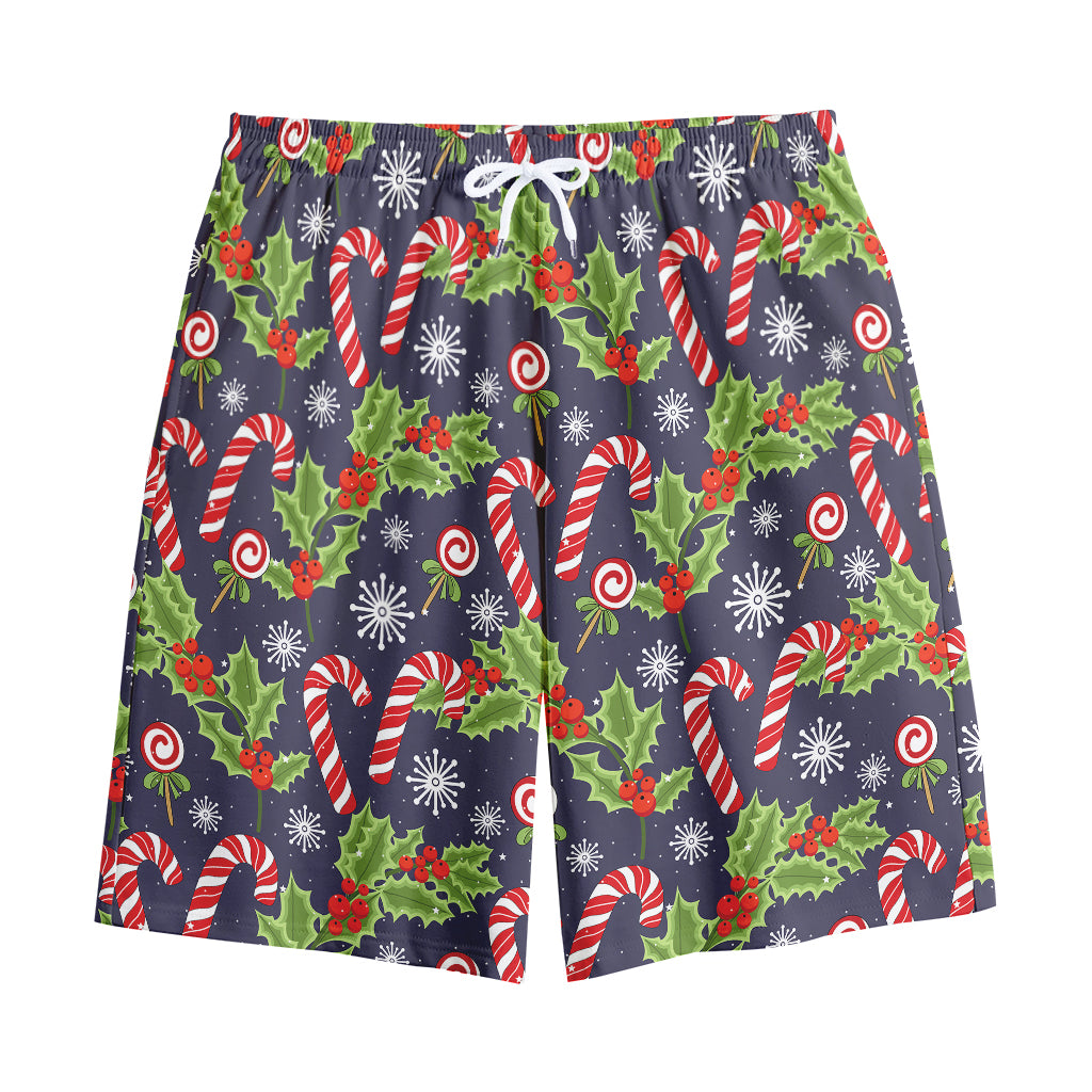 Christmas Berry And Candy Pattern Print Cotton Shorts