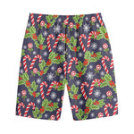 Christmas Berry And Candy Pattern Print Cotton Shorts